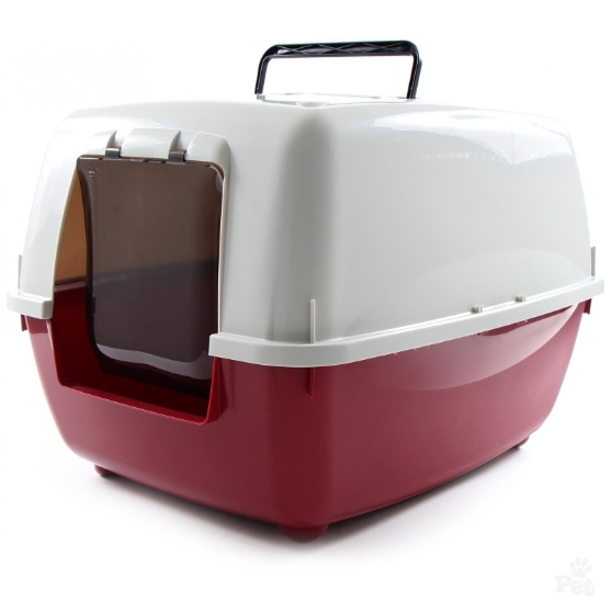 Picture of Ferplast Prima Hooded Cat Litter Box (Burgundy Red)