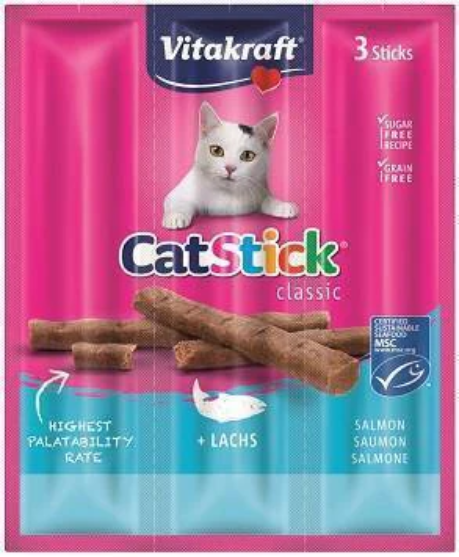 Picture of Vitakraft CatStick Classic Meaty Soft Cat Treats – Salmon 18g  3 Sticks