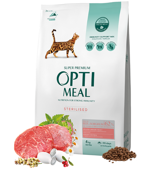 Picture of Optimeal Dry Food for Sterilised Adult Cats - Beef & Sorghum  4Kg