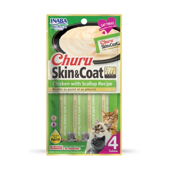 Picture of Inaba Churu Skin & Coat Chicken with scallop 4pc/pack   