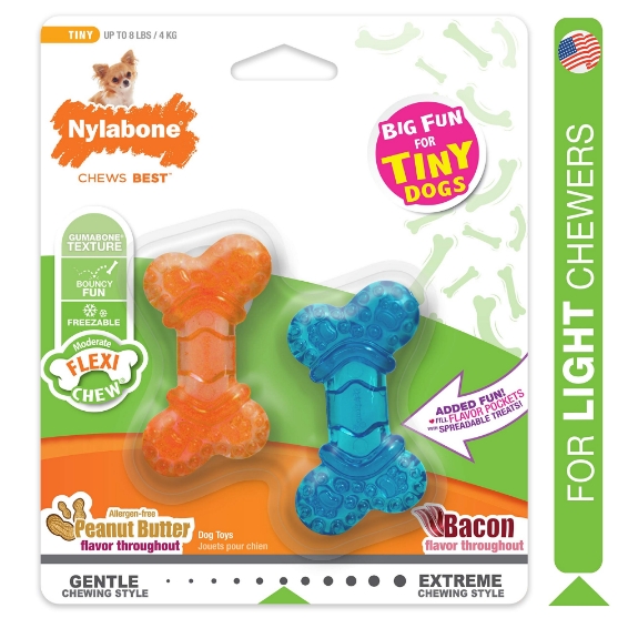 Picture of Nylabone Moderate Chew FlexiChew Bone Bones Peanut Butter & Bacon XX-Small/Tiny (2 Count)