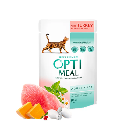Picture of Optimeal Wet food for adult cats with Turkey in Pumpkin Sauce 85g (9+3 Free/ pack)