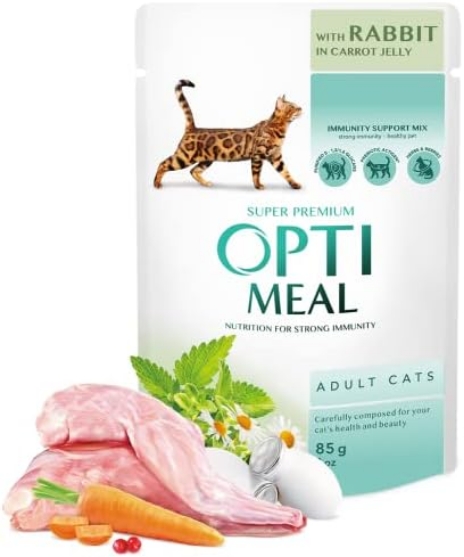 Picture of Optimeal Adult Cats With Rabbit In Carrot Jelly Pouch 85g (9+3 Free/ pack)  - 