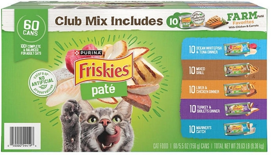 Picture of Purina Friskies Pate Wet Cat Food, Variety Pack, 5.5 Ounce 60 Count - copy
