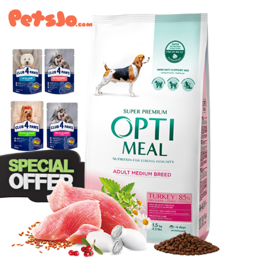Picture of Optimal Adult Medium Turkey 20kg + Club4paws Wet 6 Pouches FREE