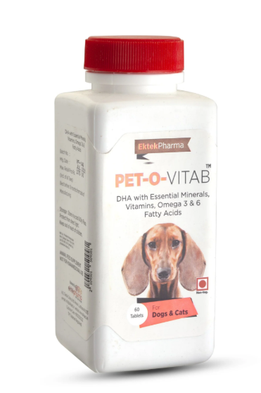 Picture of Ektek Pharma Pet-O-Vitab Multivitamin Tablets with DHA & Omega 3 & 6 for Dogs & Cats (60 Tablets)