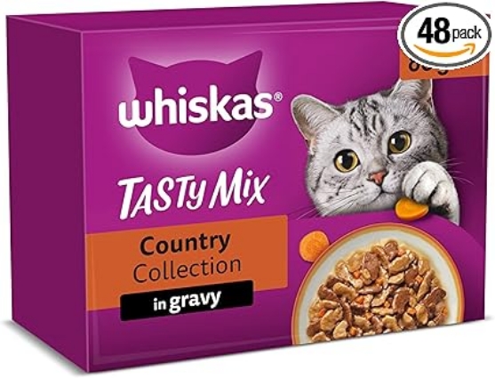 Picture of WHISKAS TASTY MIX Adult Wet Cat Food in Gravy 12x85g Country Collection 