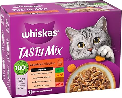 WHISKAS TASTY MIX Adult Wet Cat Food in Gravy 12x85g Country Collection | CATS | Cat Food | Wet Food