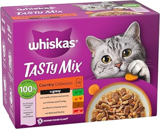 Picture of WHISKAS TASTY MIX Adult Wet Cat Food in Gravy 12x85g Country Collection