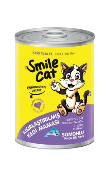 Picture of Smile Cat wet Sterilized cat food in a Salmon chunks in a savory gravy  400g