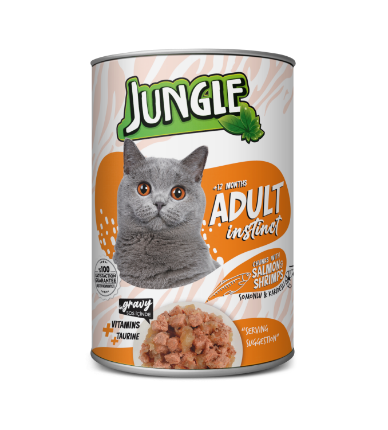 Picture of  Jungle Adult salmon and shrimps in a chunks-in-gravy 415gm  (12/pack)