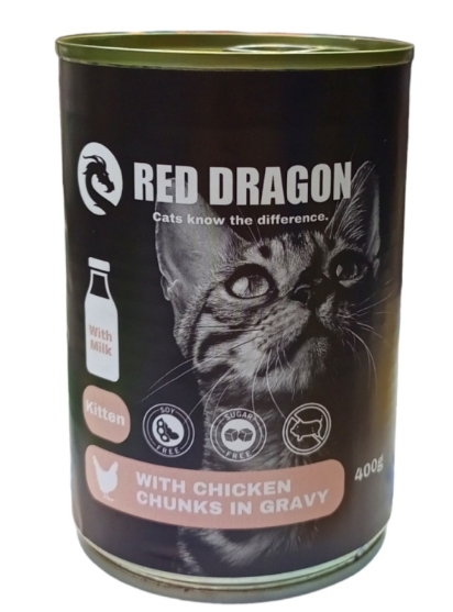 Picture of Red Dragon Kitten chicken chunks in gravy with added milk  (12/Pac)