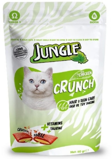 Picture of Jungle Crunch Hair & Skin Care cat treats with chicken (60g)