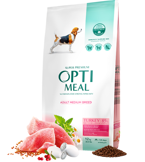 Picture of Optimeal  Adult Medium Breed Dry Dog Food, Turkey and Rice Recipe 12kg