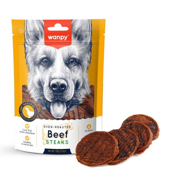 Picture of Wanpy Oven-Roasted Beef Steaks Dog Treats (100g)