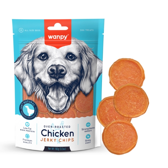 Picture of Wanpy Oven-Roasted Chicken Jerky Chips Dog Treats  100g
