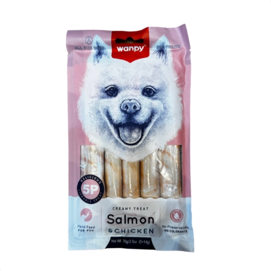 Picture of Wanpy Multi-Vitamin Creamy Lickable Dog Treats Salmon & Chicken Flavor 14g