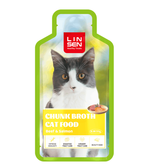Picture of Linsen Chunk Broth Wet Cat Food – Beef & Salmon Flavor  80g