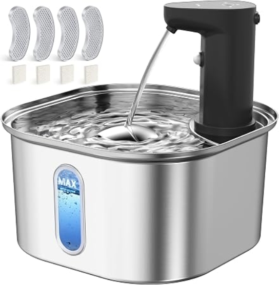 Picture of AquaFlow Pro 3.2L Wireless Stainless Steel Pet Water Fountain with Motion Sensor