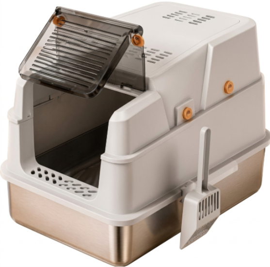 Picture of Enclosed Stainless Steel Cat Litter Box with Smart Ventilation Fan – MaxOdour XXL (58x38x38cm)