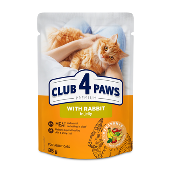 Picture of Club 4 Paws Premium Wet Cat Food with Rabbit in Jelly for Adult Cats, 85g  (20+4-Pack)