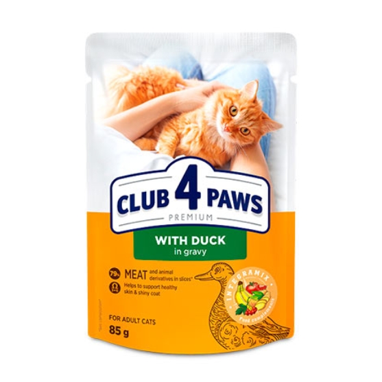 Picture of Club 4 Paws Premium Wet Food for Adult Cats with Duck in Gravy, 85g Pouch (20+4-Pack)