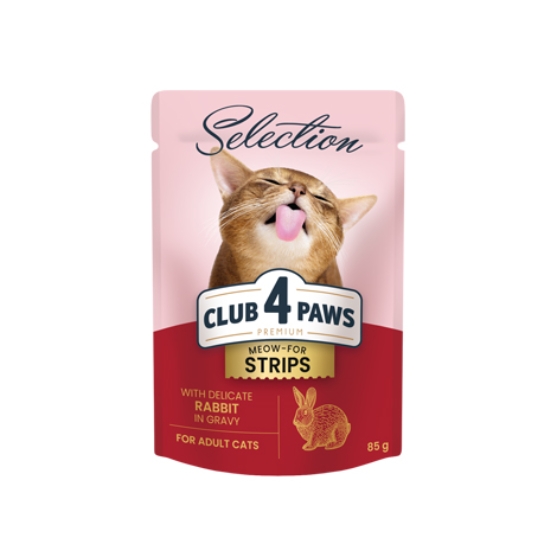 Picture of CLUB 4 PAWS  Meow-For-Strips with Delicate Rabbit in Gravy for Adult Cats  85g (12-Pack)