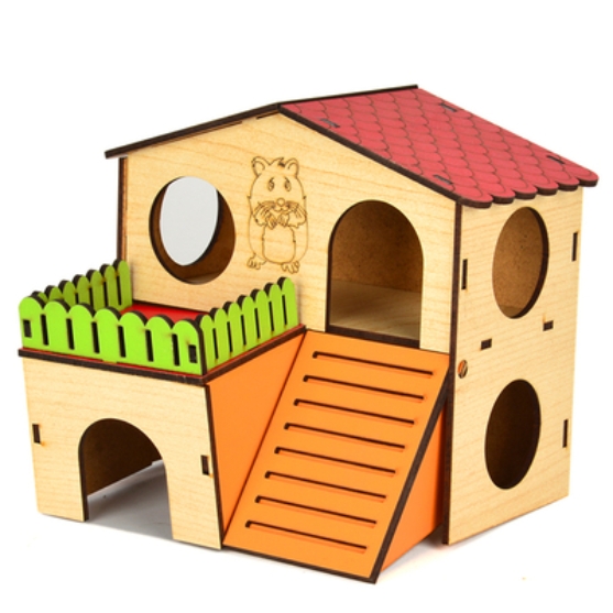Picture of Multi-Level Wooden Hamster House Hideout with Ramp & Balcony (Medium)