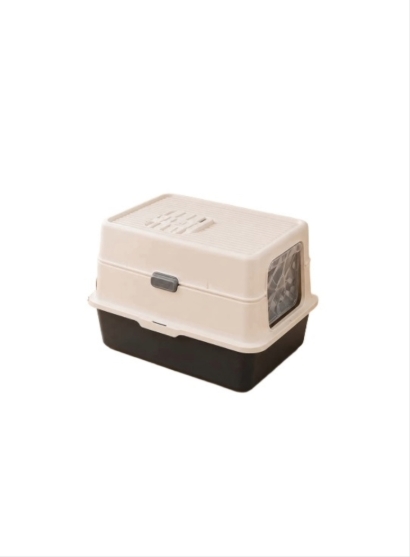 Picture of Fully Enclosed Double-Door Cat Litter Box (Beige & Black - Large)
