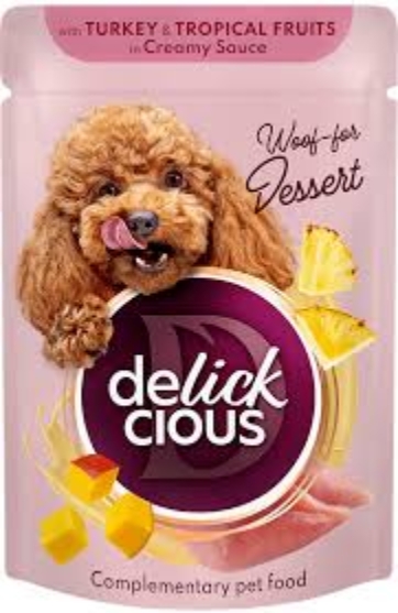 Picture of DELICKCIOUS Flakes with turkey and tropical fruits in creamy sauce 85g (12/pack)