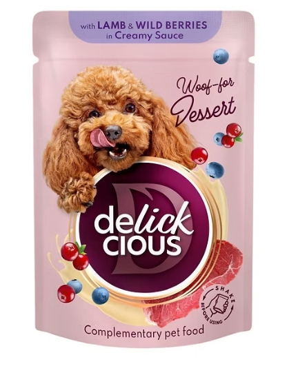 Picture of DELICKCIOUS Flakes with lamb and wild berries in creamy sauce 85g (12/pack)
