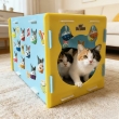 Picture of Dual-Layer Cartoon Cat Playhouse & Scratcher Box with Interactive Hanging Balls