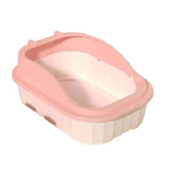 Picture of Anti-Splashing Open Top Pink Cat Litter Box with High Scatter Shield