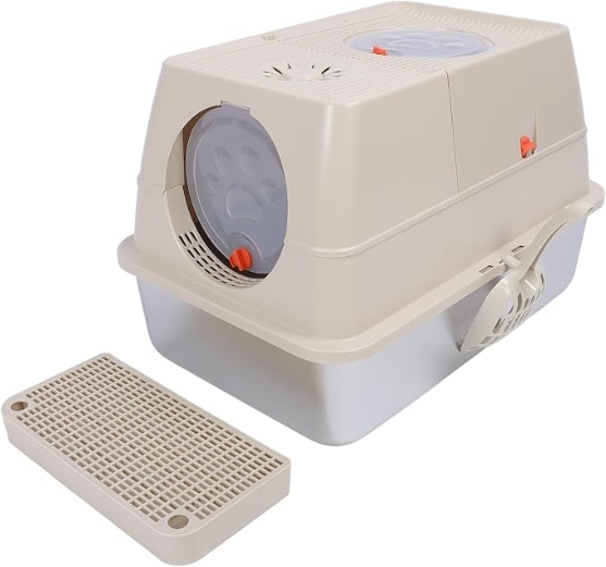 Picture of Enclosed Stainless Steel Cat Litter Box with Sifting Pedal Mat & Scoop