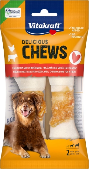 Picture of Vitakraft Delicious Chews Chicken Meat Wrapped Beef Skin Dog Chew Knots (Size S, 2 Pieces)