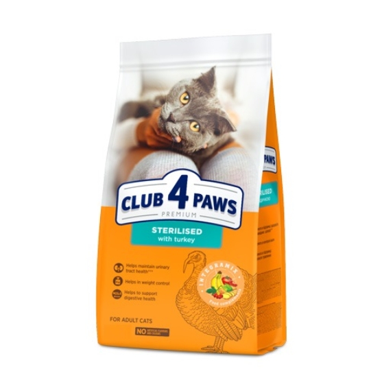 Picture of Club4Paws Adult Dry Cat Food Sterilized  with Turkey  14kg